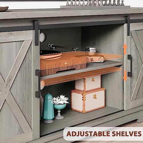 IDEALHOUSE Farmhouse TV Stand for 65 Inch TV with Sliding Barn Doors, White U78240