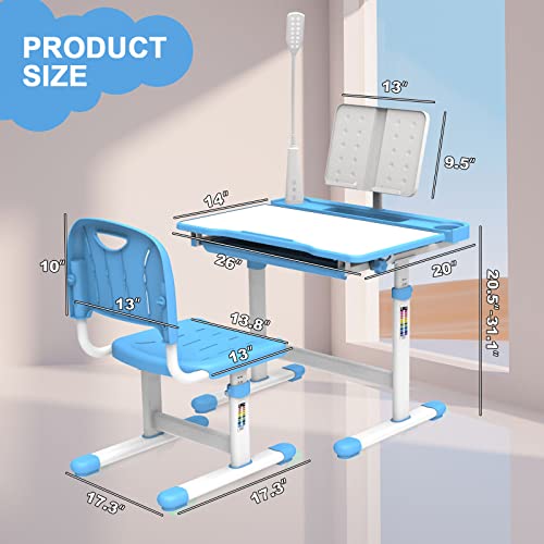 BELANITAS Kids Desk and Chair Set, Height-Adjustable with Tilted Desktop, Green N2047