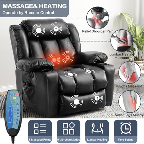 Power Lift Recliner Chair for Elderly with Massage and Heat, Leather (Ochre) N254271