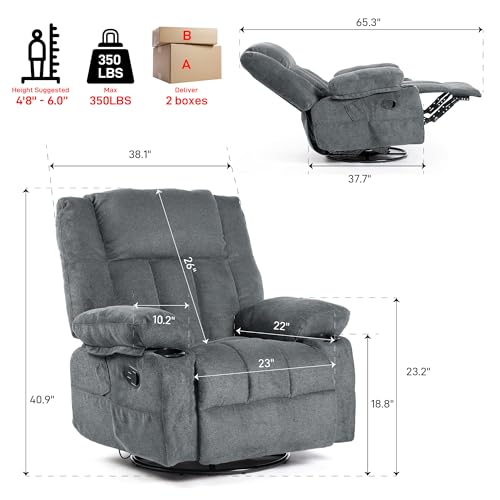 Massage Recliner Chair with Heat, 360 Swivel, Cup Holders D207