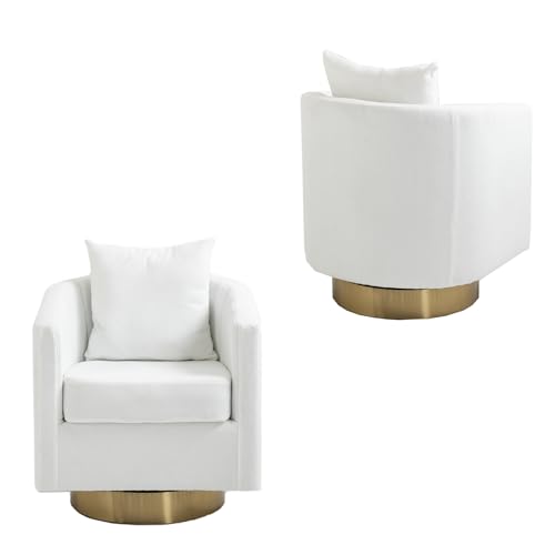 Barrel Accent Chairs Set of 2, Swivel Armchair with Waist Pillow, White U5222