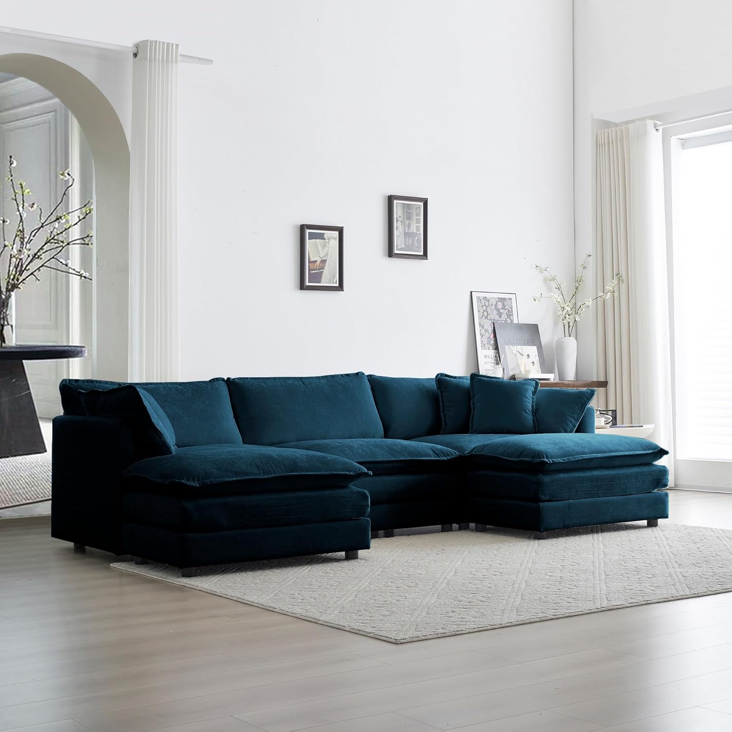 U Shaped Convertible Modular Sectional Sofa with Movable Ottomans, 5-Seater Chenille Q600