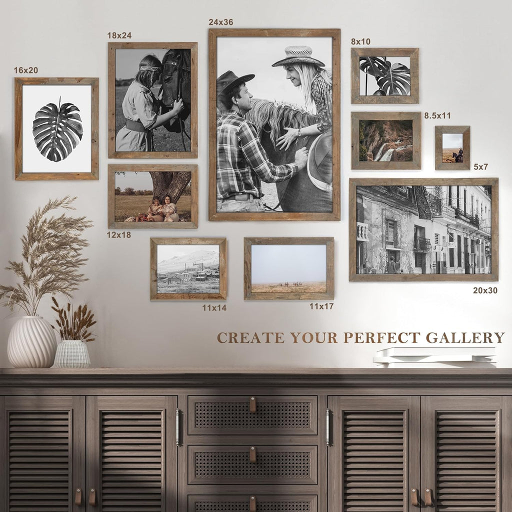 Rustic Reclaimed Wood Picture Frame 8x10 with Tempered Glass, Farmhouse Wall Decor V639643