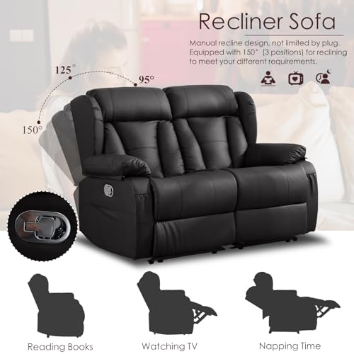 58.3" RV Loveseat Recliner Sofa with Side Pockets, Brown I1007