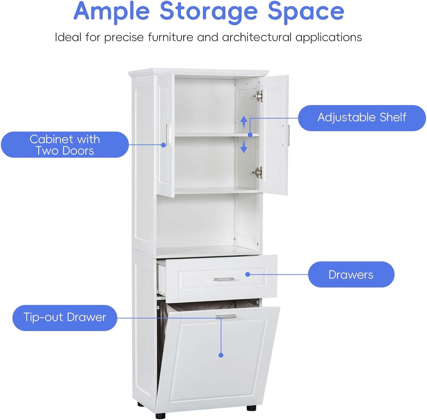 Tilt Out Laundry Hamper Cabinet with 2 Doors and Adjustable Shelf L542579