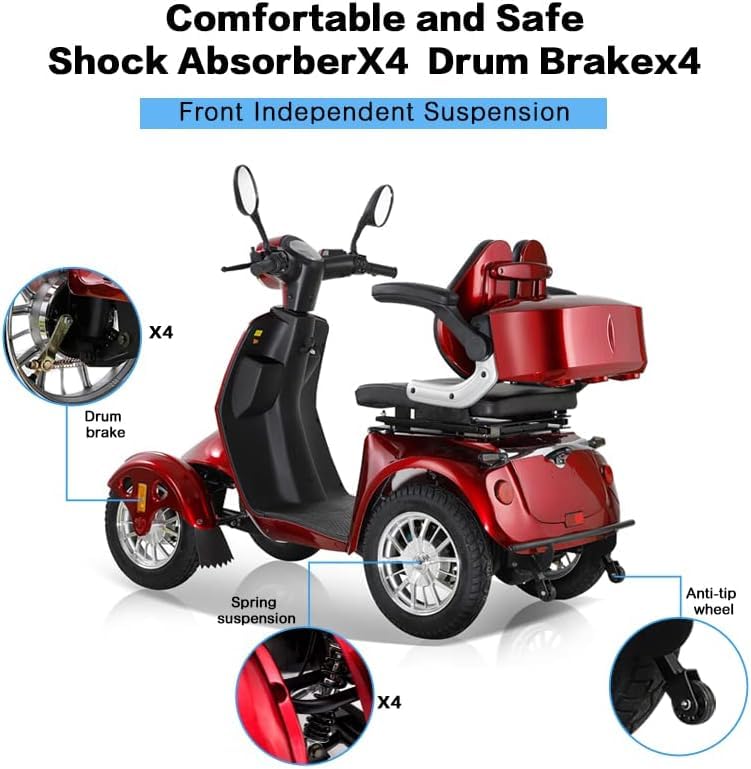 ccko Folding Mobility Electric Scooter 60V 800W for Adults, 4 Wheel, Red W907