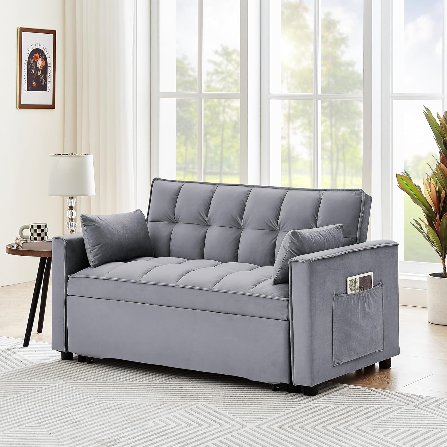 3 in 1 Tufted Convertible Sleeper Sofa Bed Modern Velvet Futon Loveseat M842