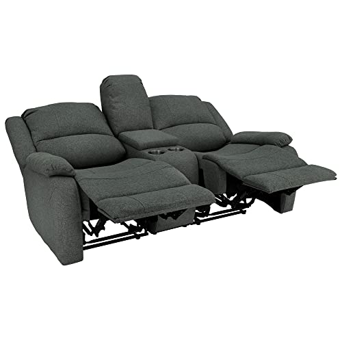 RecPro Charles 94" Double Recliner RV Sofa with Convertible Console, Fossil Cloth J7809