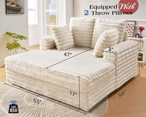 VanAcc 53 Inch Chaise Lounge Indoor, Upholstered Sofa Bed with Throw Pillows G542