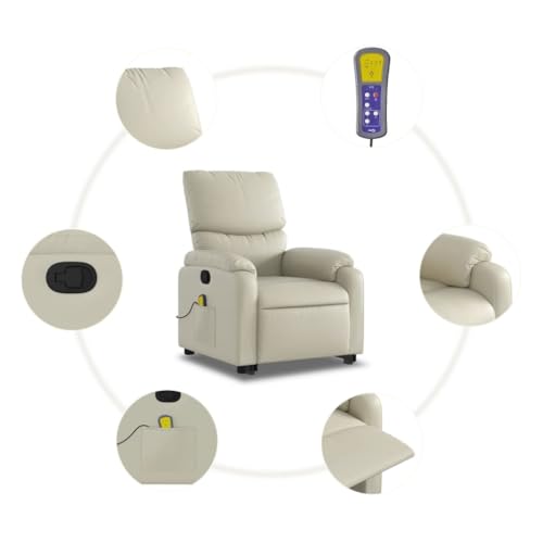 Electric Massaging Recliner Chair Cream Faux Leather with Power Lift L230