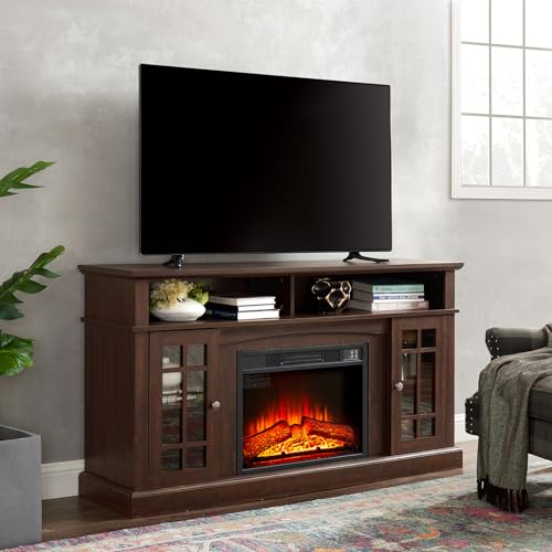 Farmhouse TV Stand with Electric Fireplace for TVs up to 65", Dark Grey G2651