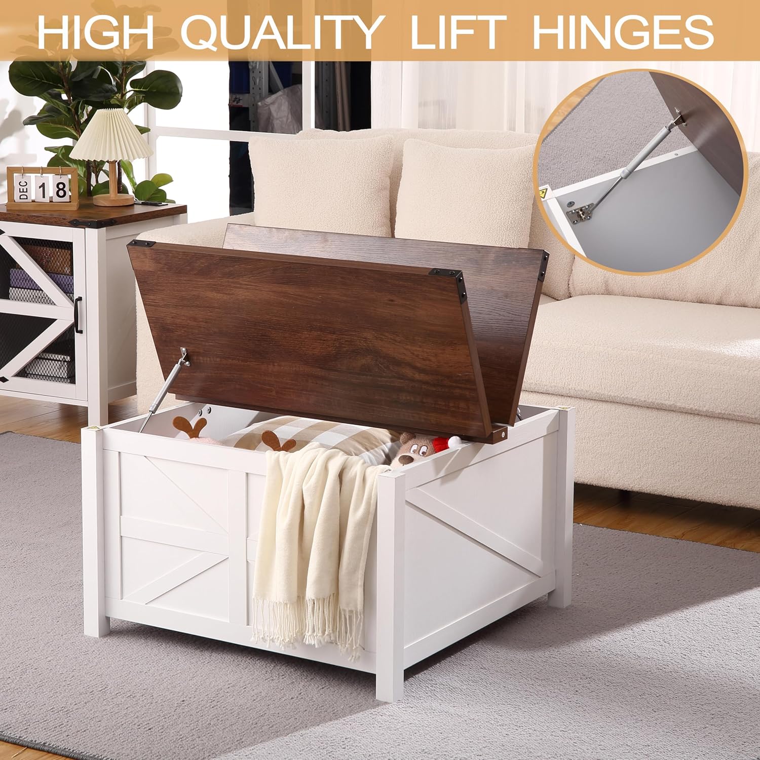 Farmhouse Square Coffee Table with Hidden Storage U744
