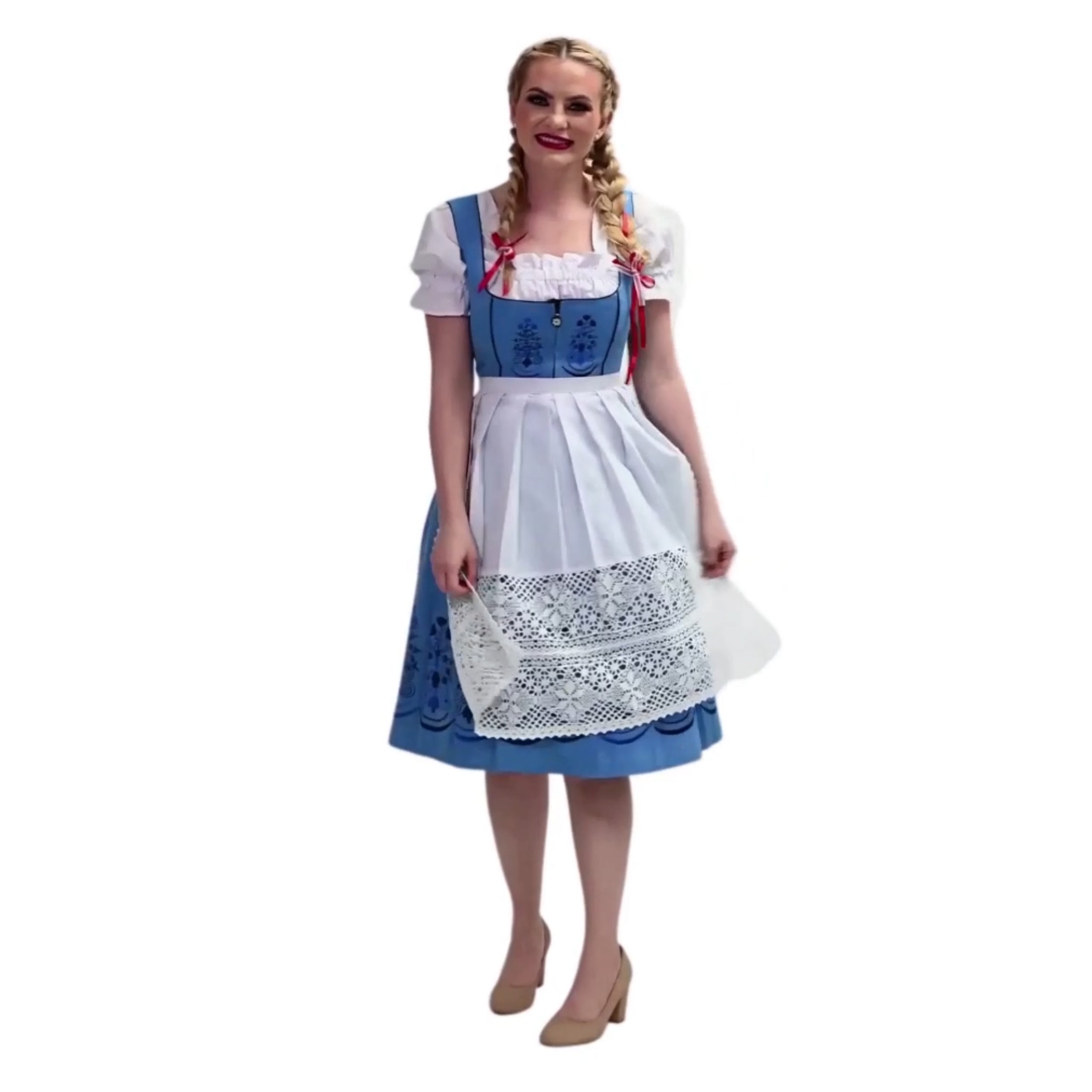 Dirndl Trachten Haus 3 Piece Cotton Dirndl Dress for Women and Girls - Sky Blue I39163