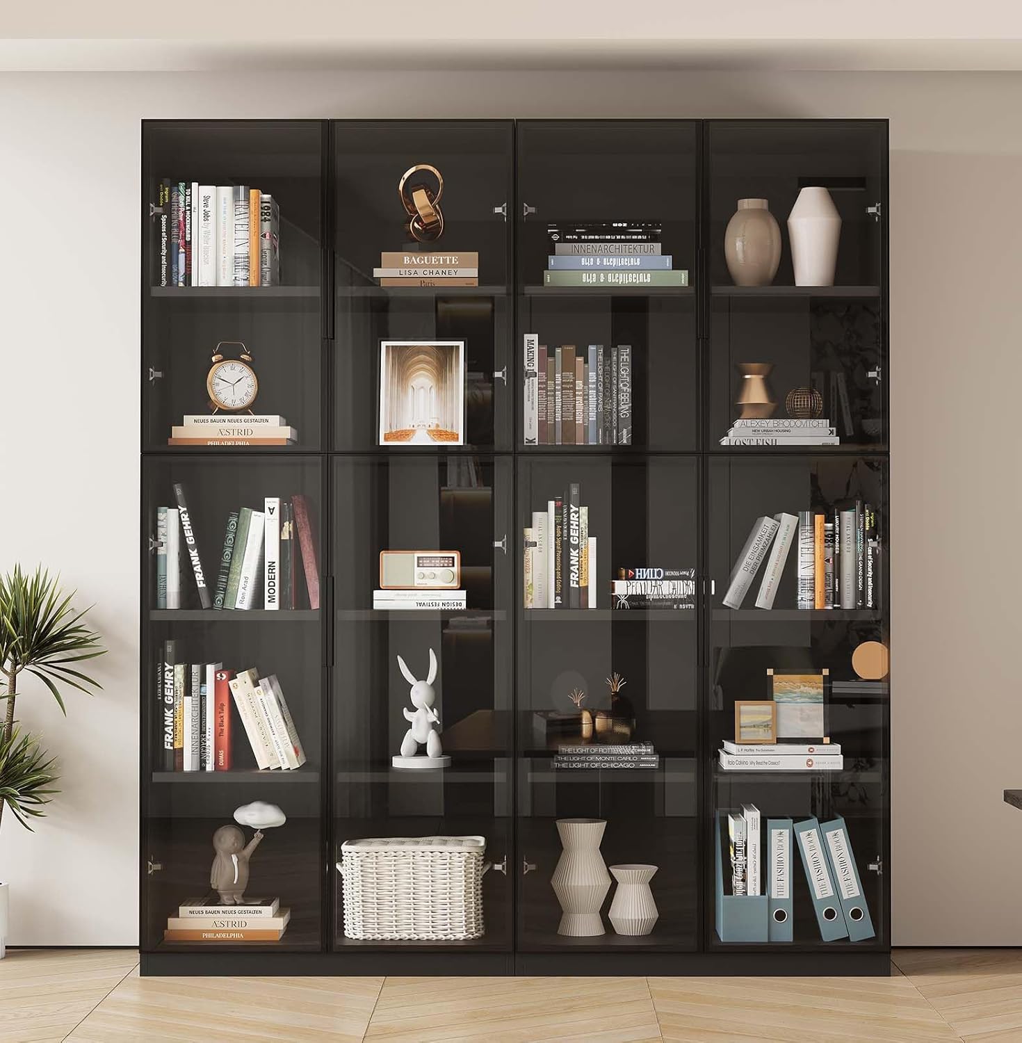 Wooden Display Cabinet with Glass Doors and LED Light, Black K527