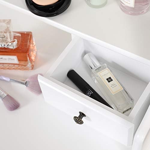 Vanity Mirror Table Set with Stool, White Dressing Table G81513