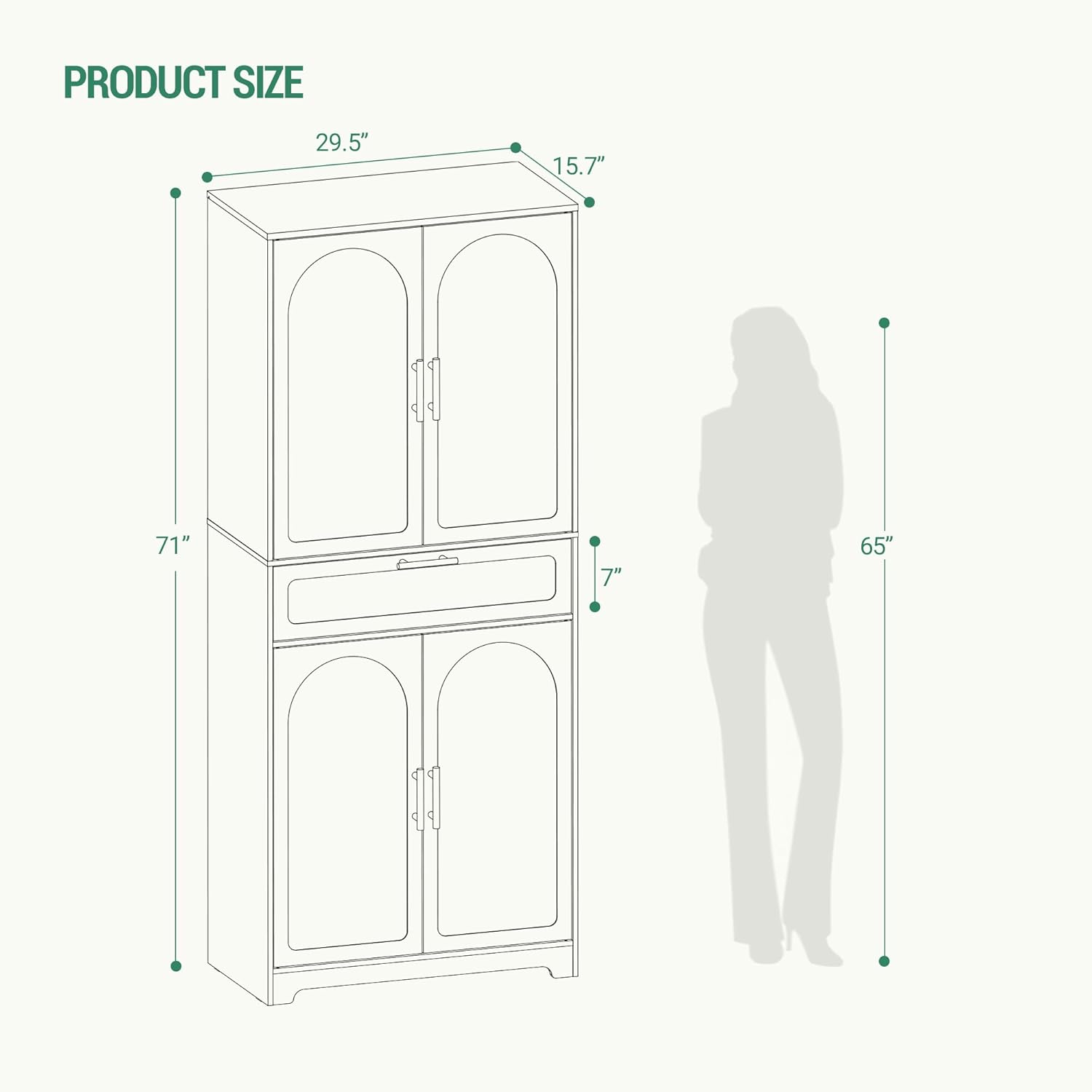 71" Kitchen Pantry Storage Cabinet with Adjustable Shelves, White F9467
