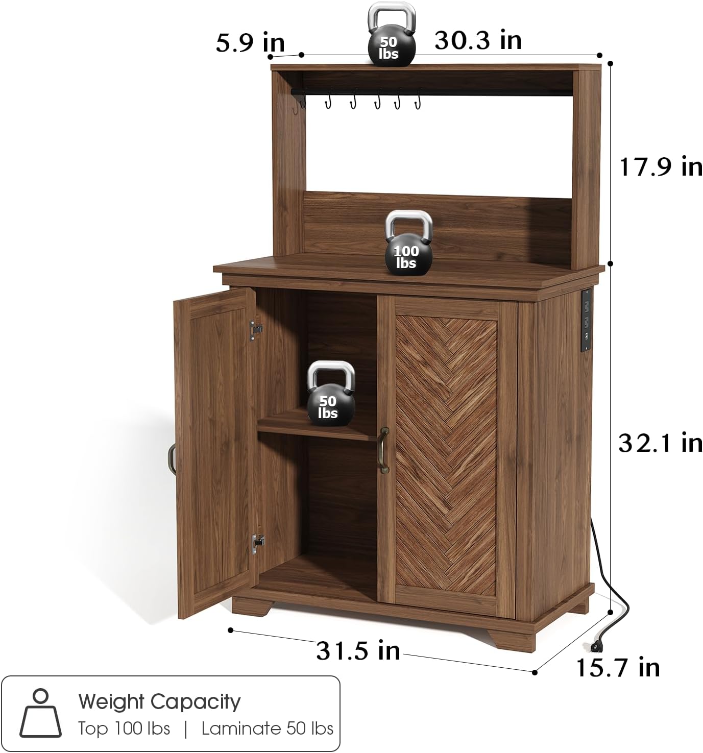 Walnut Farmhouse Coffee Bar Cabinet with Charging Station O887