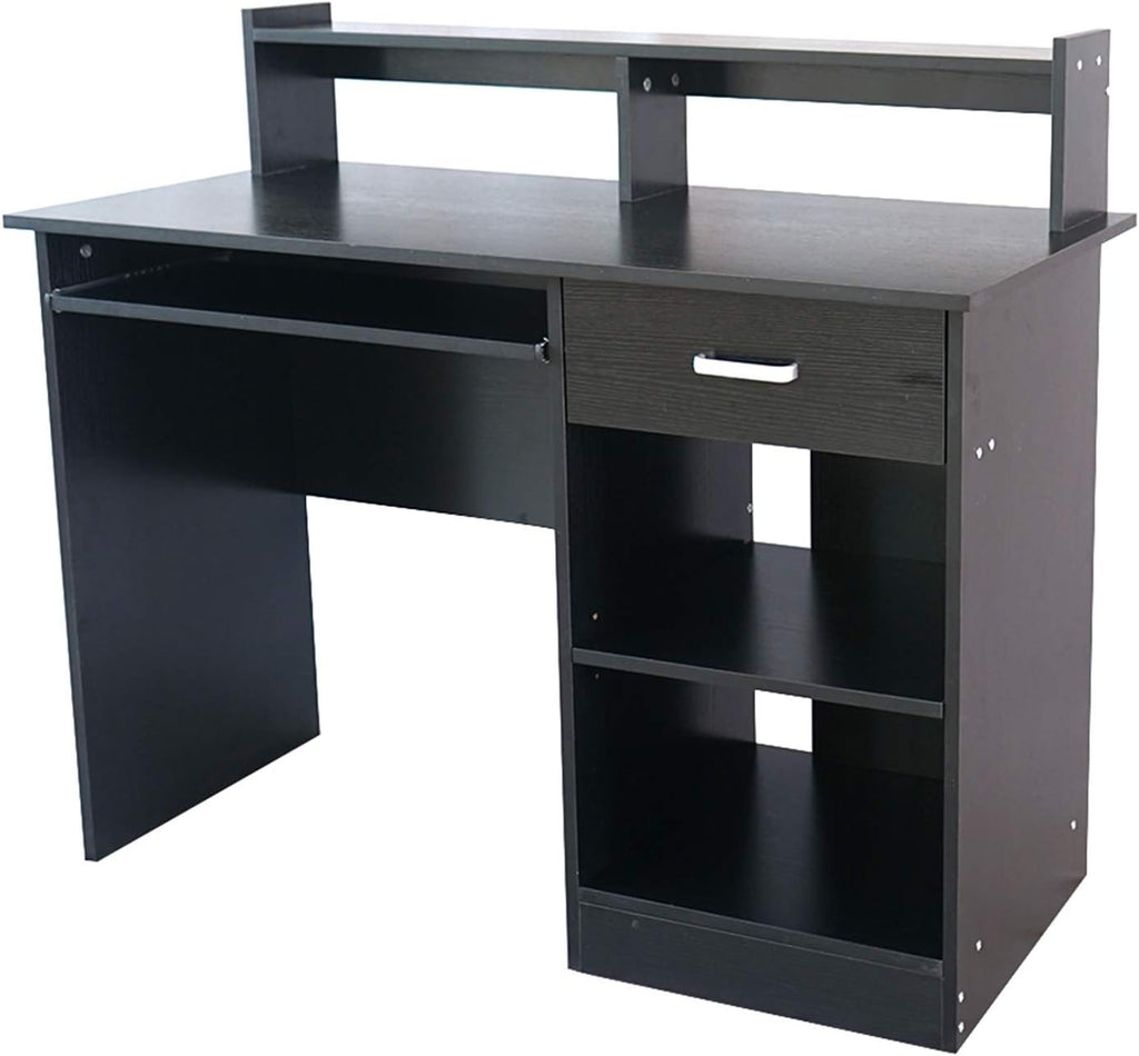 Black Computer Desk with Keyboard Tray and Drawer for Home Office T14048