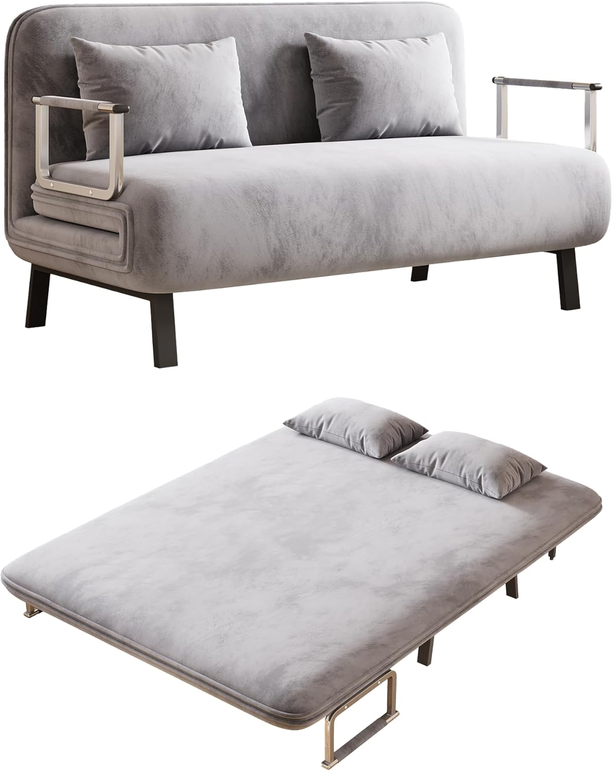 Folding Chair Bed, Comfortable Convertible Sleeper Sofa, 3-in-1 Foldable Bed with Adjustable Backrest and Pillow, Floor Loveseat, Cozy Sleeper Chair for Small Spaces, Office