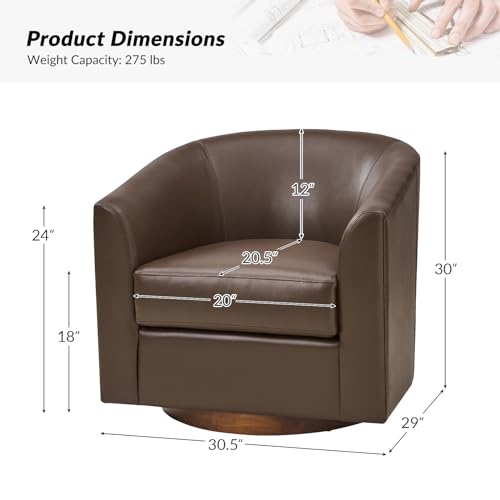 HULALA HOME Swivel Barrel Chair Set of 2, Genuine Leather, Brown E3153