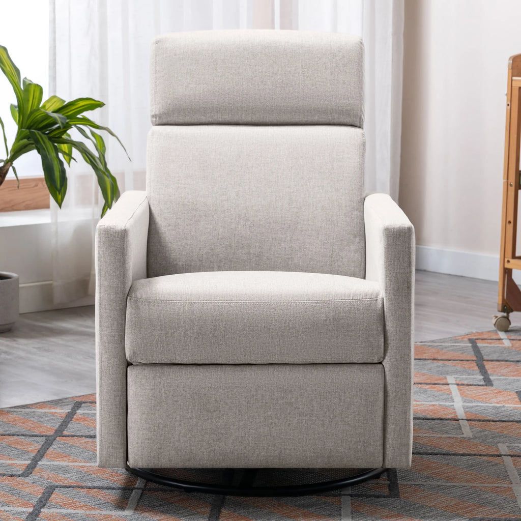 Paproos Swivel Rocker Recliner, Upholstered Fabric Chair for Nursery, Tan S83295