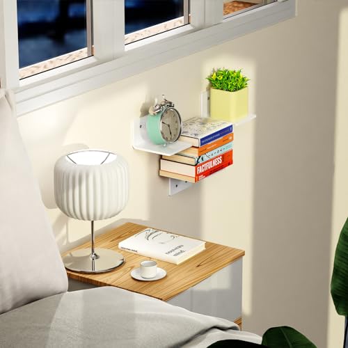 Acrylic Floating Wall Shelf 4 Inch White Set of 2 Adhesive No Drilling P681