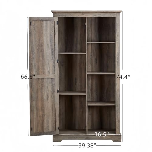 Rustic Farmhouse Tall Storage Cabinet Bookcase with Sliding Barn Door Y683325