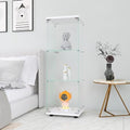 Glass Display Cabinet with 3 Shelves, One-Door Curio Cabinets for Living Room, Bedroom, Office, White Floor Standing Glass Bookshelf, Quick Installation