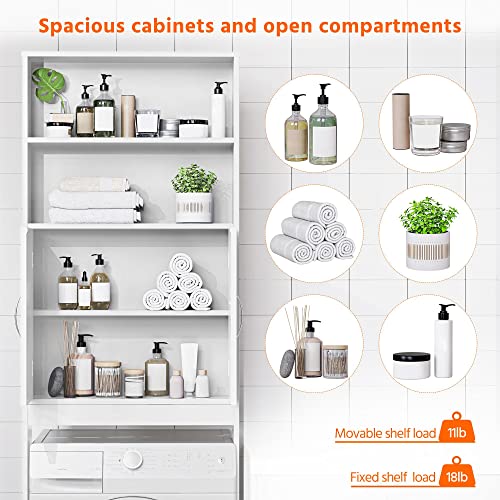 Yaheetech Over The Toilet Storage, Taller Bathroom Organizer Cabinet, White X17514