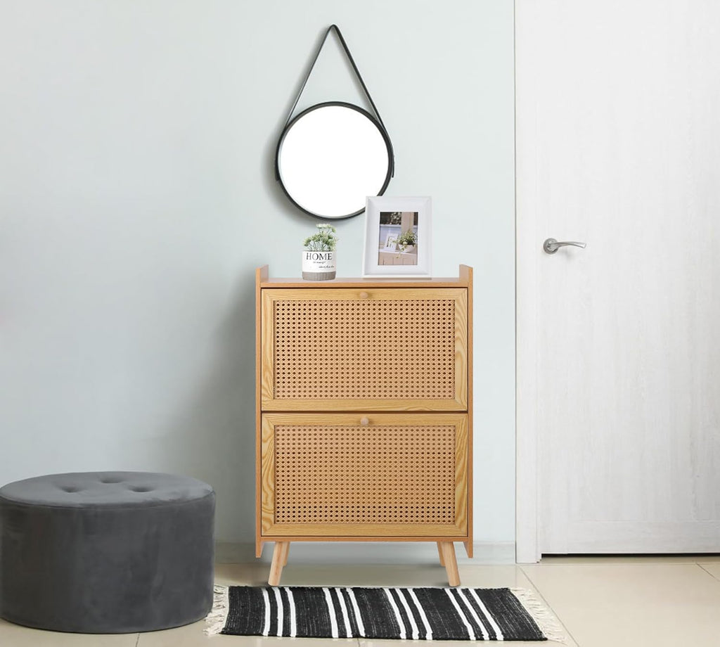 ZYBT Shoe Storage Cabinet for Entryway, Slim Wooden Shoe Rack with 2 Flip Drawers, Brown M168177