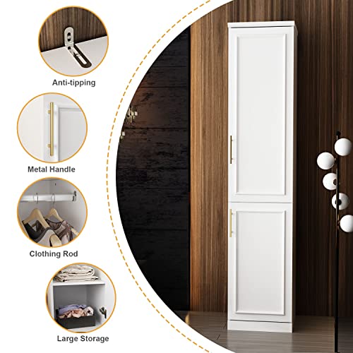 FAMAPY 2 Door Wardrobe Closet with Hanging Rod, White S203963