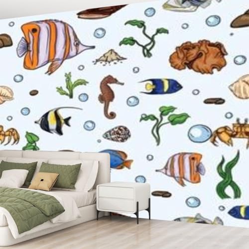 Peel and Stick Wallpaper Underwater World Jellyfish Cartoon Wall Decor V201
