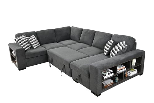 roomfitters 125'' U Shaped 7 Seat Sectional Sofa Couch with Storage, Light Gray J9659