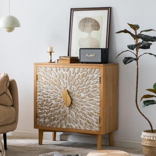 Farmhouse Sideboard with Leaf Design Doors, Freestanding Storage Cabinet N89761