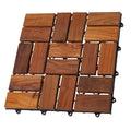 Nordic Style Teak Interlocking Tiles - Wooden Floor Tile Set for Indoor and Outdoor Use - Perfect for Sauna, Patio, Deck, Spa Floors - 10 Square Feet (12" x 12" - 9 Slat Design, Oiled Finish)