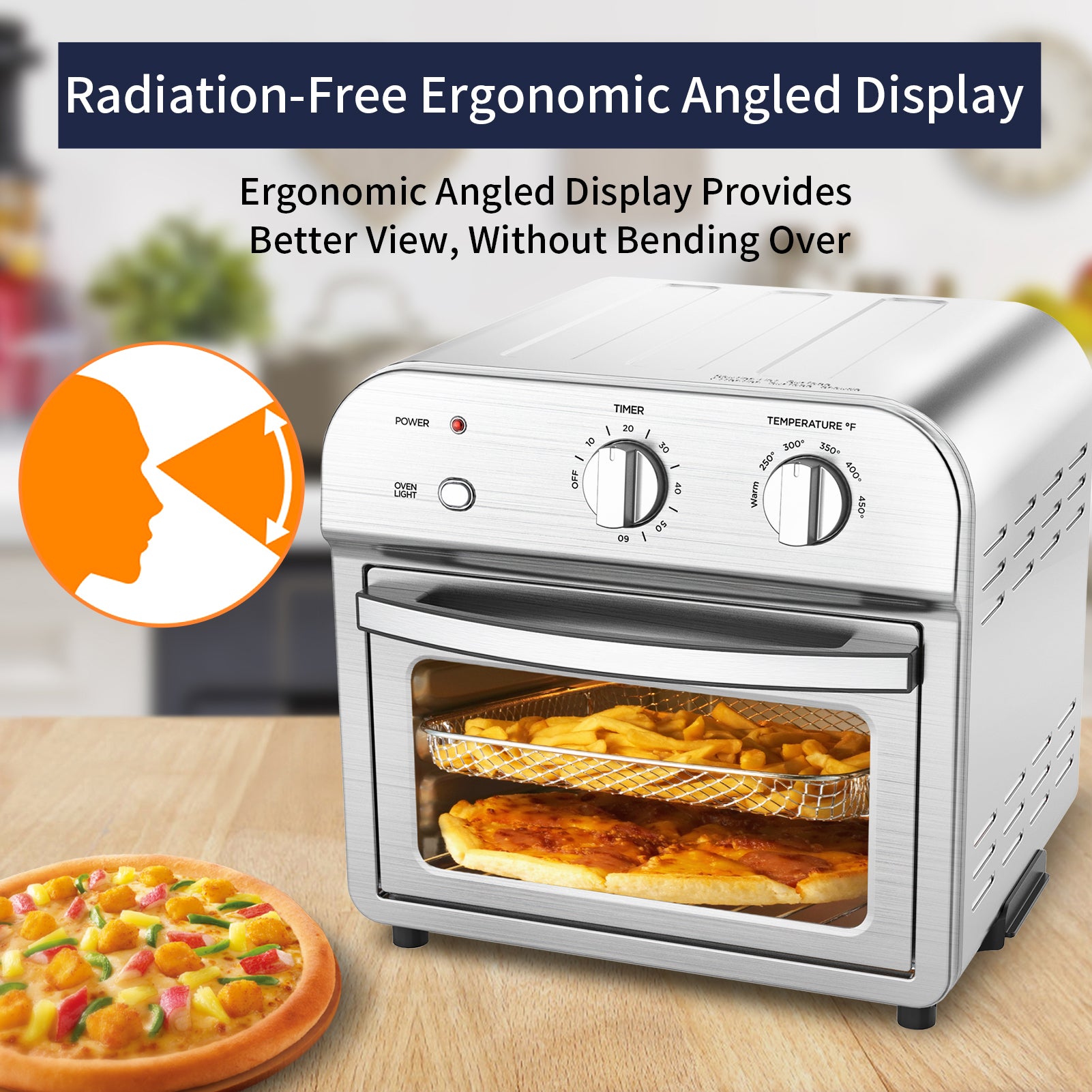 Toaster Oven, Countertop Air Fryer, 1500W Stainless Steel, Silver I28125