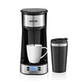 wirsh Single Serve Coffee Maker- Small Coffee Maker with Programmable Timer and LCD display, Single Cup Coffee Maker with 14 oz.Travel Mug and Reusable Coffee Filter,NON-POD Coffee Maker,Black