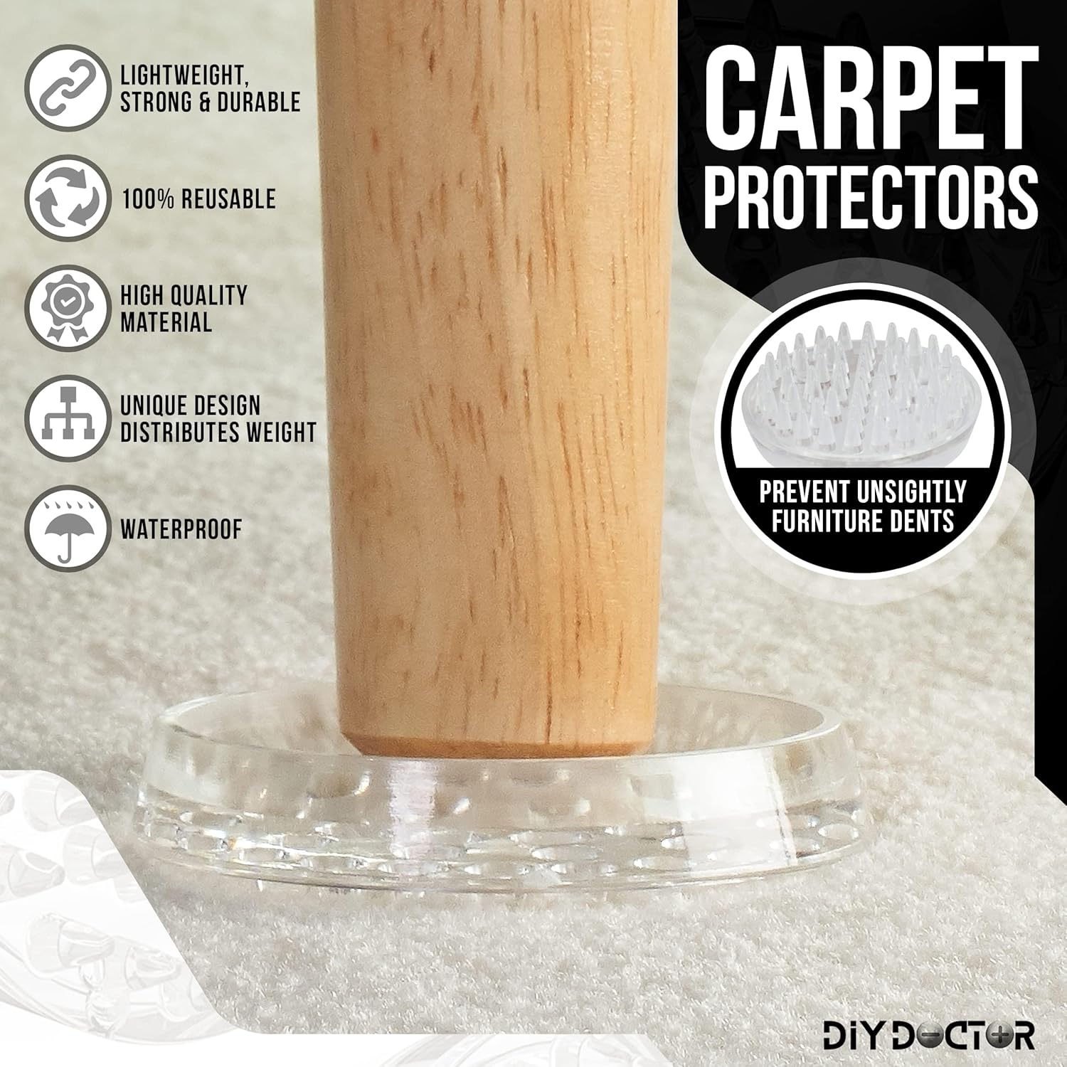 DIY Doctor Furniture Caster Cups for Heavy Furniture, Carpet Protectors, Pack of 8 S532