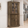 Corner Storage Cabinet, 67" Kitchen Corner Pantry Cabinet with Glass Doors, Farmhouse Tall Corner Curio Display Cabinet with Adjustable Shelves for Dining Room, Living Room, Rustic Brown