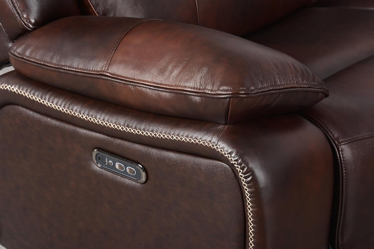 Abbyson Living Vanessa Top Grain Leather Power Reclining Sectional, Brown R649247
