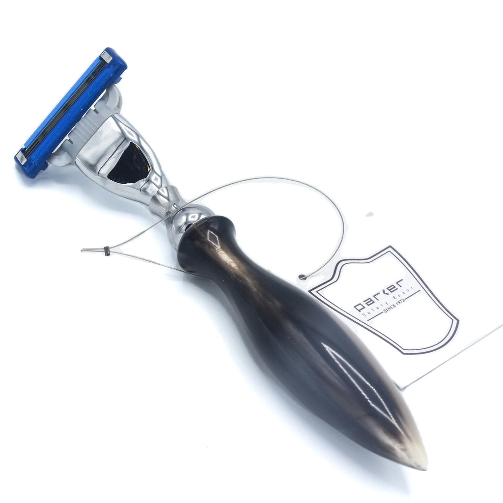Parker Safety Razor, 50M Genuine Ox Horn Mach 3 – 1 Gillette Blade Included