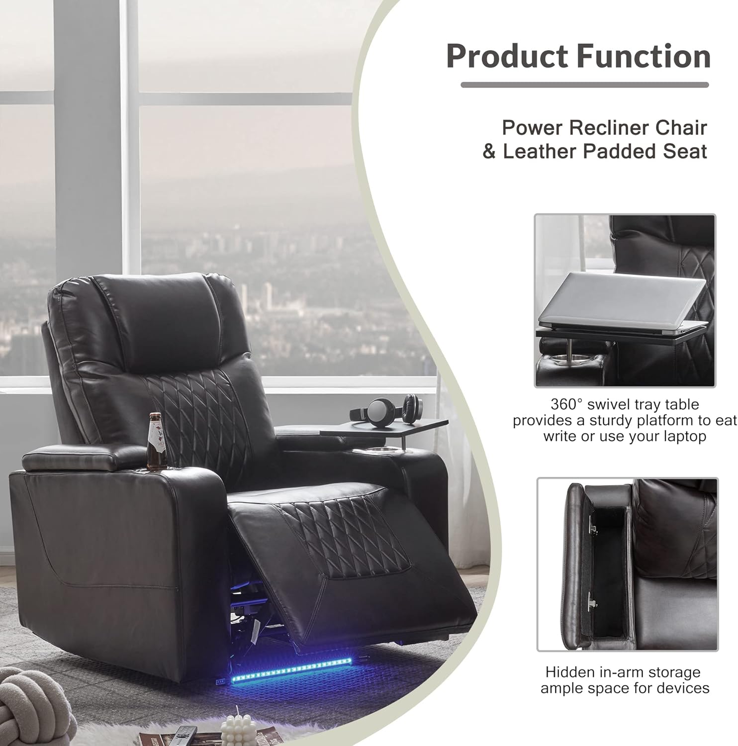 Power Recliner Chair with USB Port and Cup Holders V5004