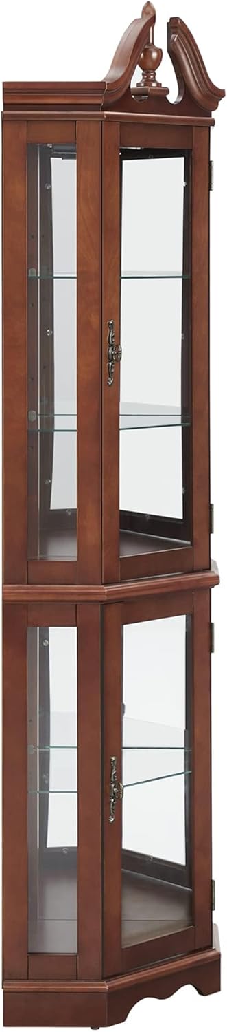 Lighted Curio Cabinet with Curved Top, Wooden Corner Display with Glass Shelves V360