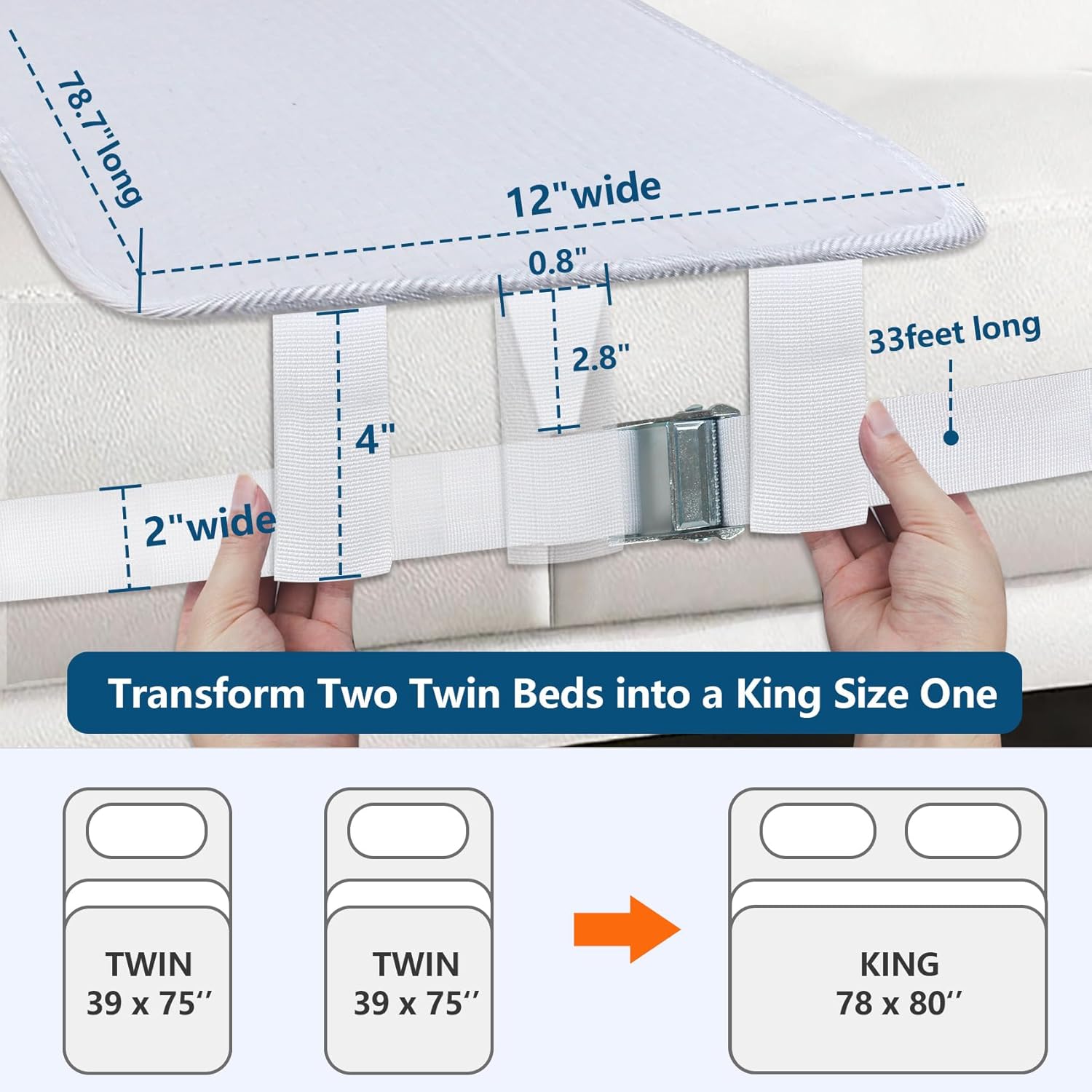 Bed Bridge for Split King Adjustable, Twin to King Converter Kit with Non-Slip 12" Design Q47796