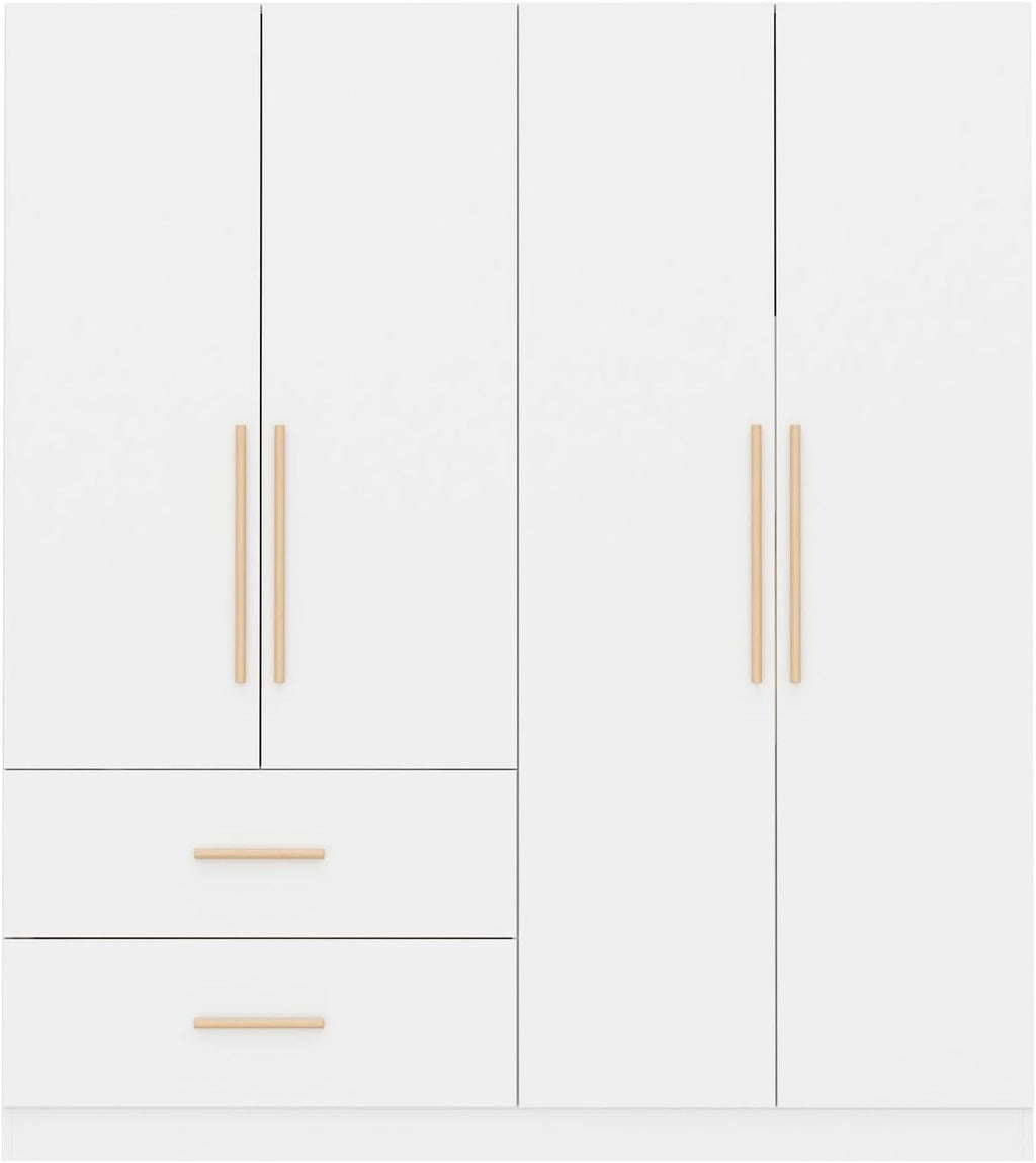 Tall Wooden Wardrobe Armoire 4-Door 2-Drawer White Y702