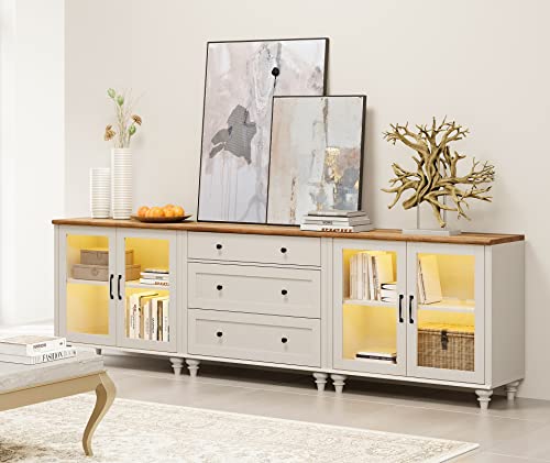 WAMPAT 3-in-1 Sideboard Buffet Cabinet with Storage, Glass Door & Drawer, Off White C496869