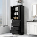 68.1" Tall Storage Cabinet with 2 Doors and 4 Drawers for Bathroom, Office, Pantry Cabinet Cupboard, Adjustable Shelf, MDF Board with Painted Finish, Solid Wood Frame (Black)