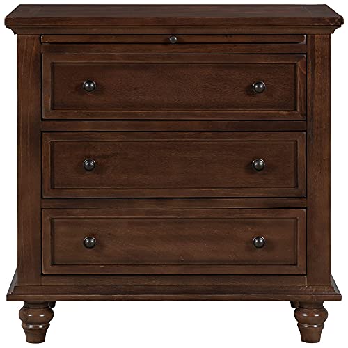 Knocbel 3-Drawer Nightstand with Pull-Out Tray, Wooden Bedside Table, Blue S82972