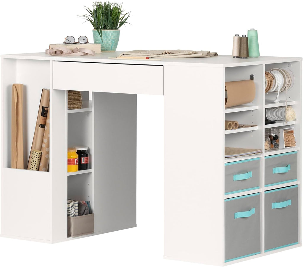 South Shore Crea Counter-Height Craft Table with Scratchproof Surface, Pure White A5430