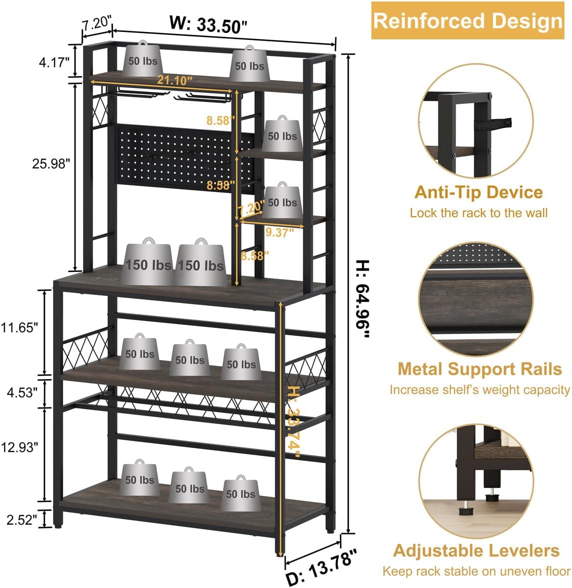 Industrial 3 Tier Mobile Gold Bar Cart with Wine Rack and Glass Holders D2731